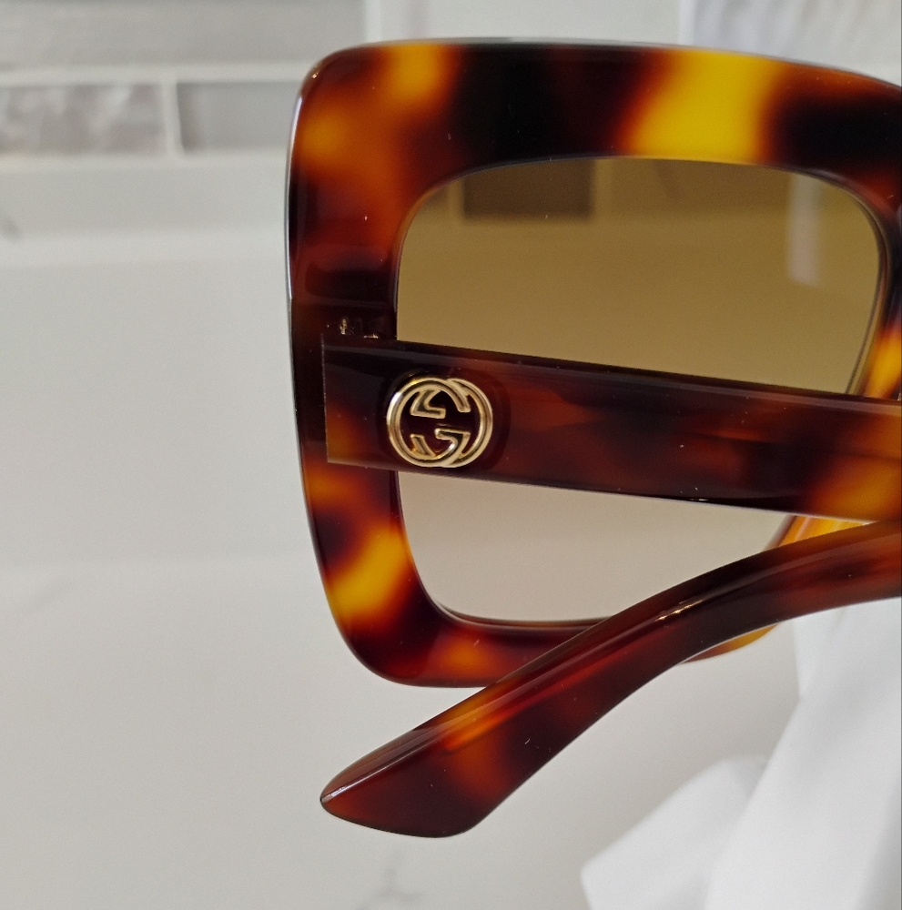 NWT Gucci Sunglasses (53-25-145) Havana Tortoise Shell Square - Picture 12 of 15